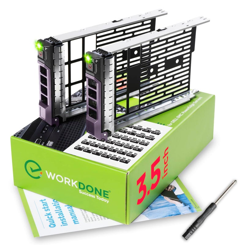 WORKDONE 2-Pack - 3.5 inch Hard Drive Caddy - Compatible for Dell PowerEdge Selected 13th-11th Gen.Servers - with Detailed Installation Manual - Sled Front Sticker Labels - Screwdriver - Tray Screws - Image 1